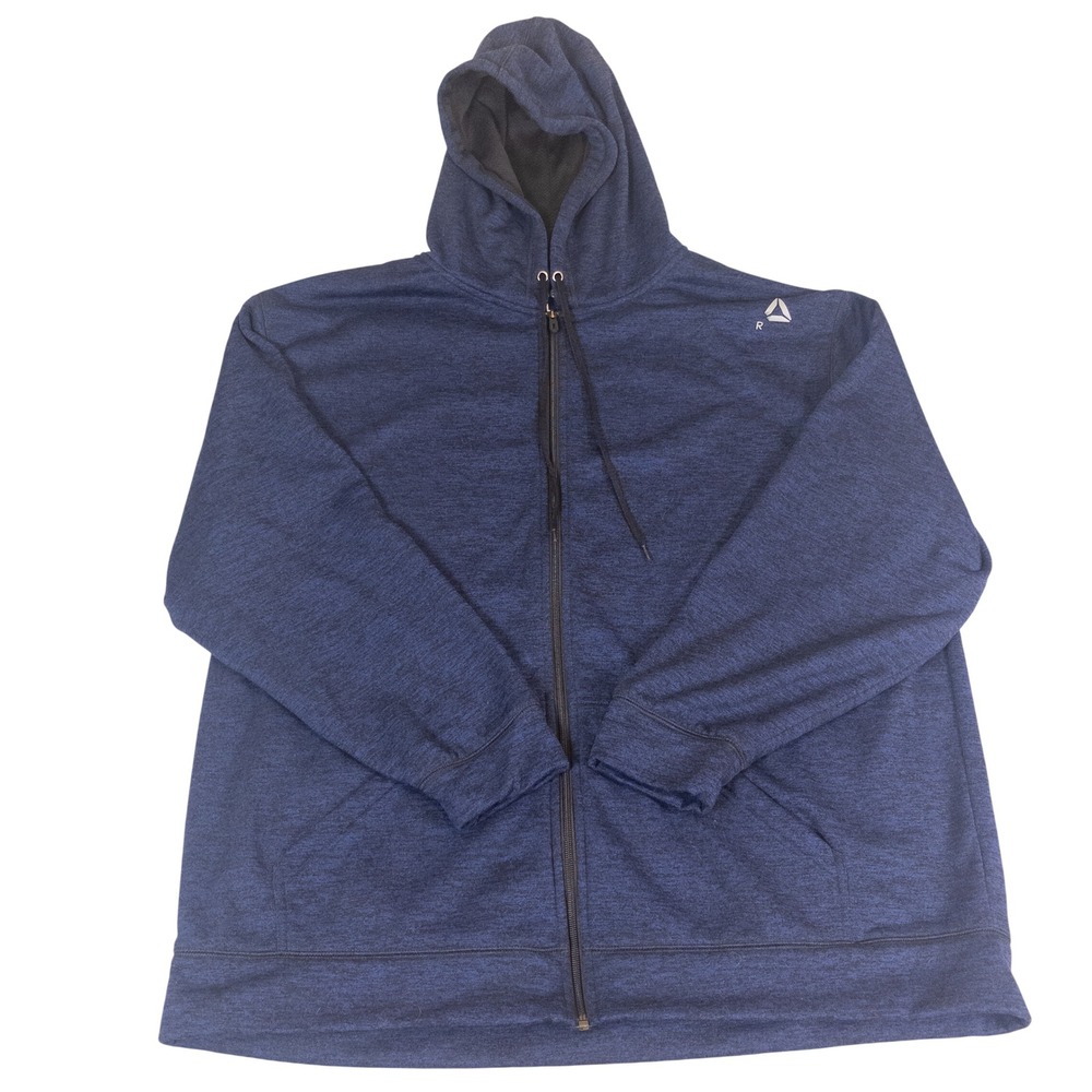 Reebok Mens XXL Speedwick Full Zip Hoodie Blue Heather Fleece Sweatshirt 2XL